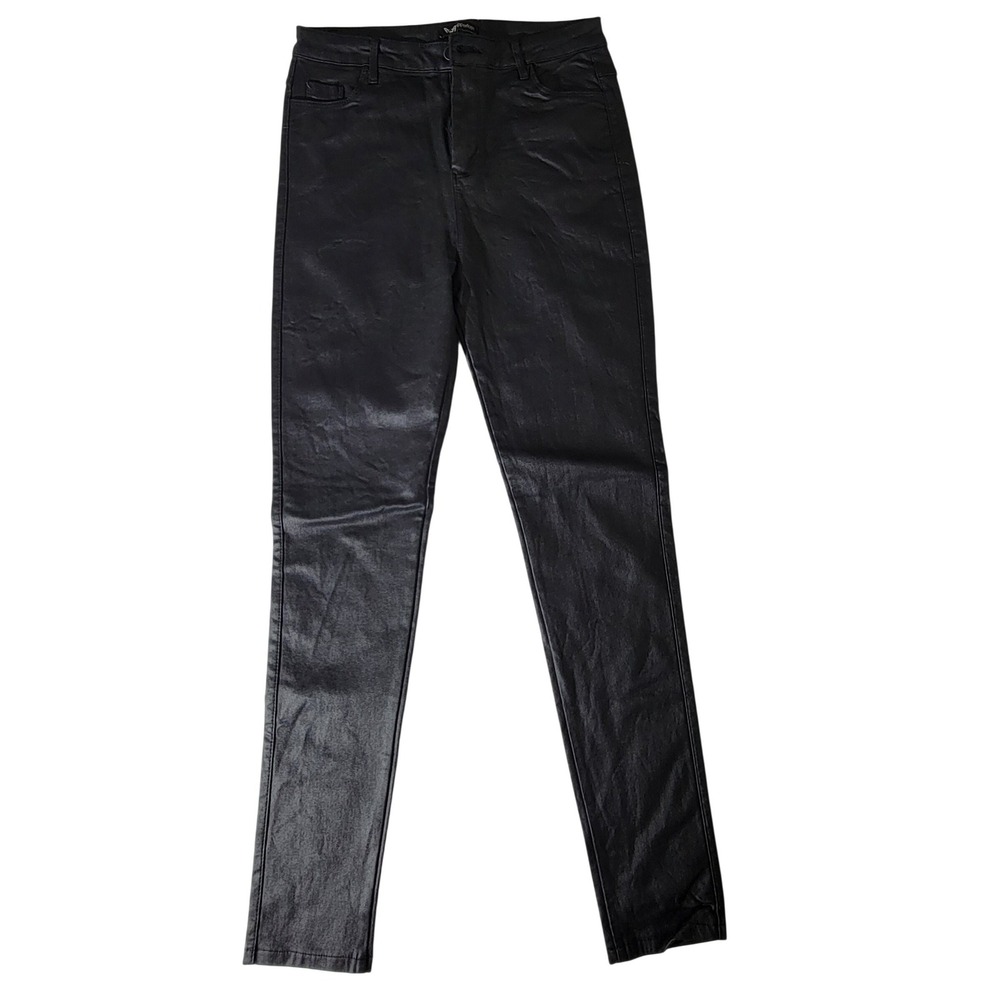 Apperloth‎ Womens Black Coated Skinny Pants High Rise Faux Leather Look L